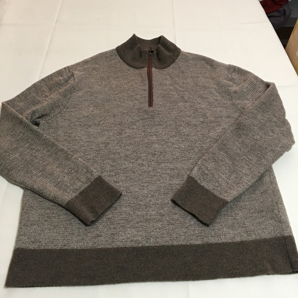 UNTUCKit Quarter Zip Sweater Merino Wool Mens 2XL Belguardo Jacquard Brown